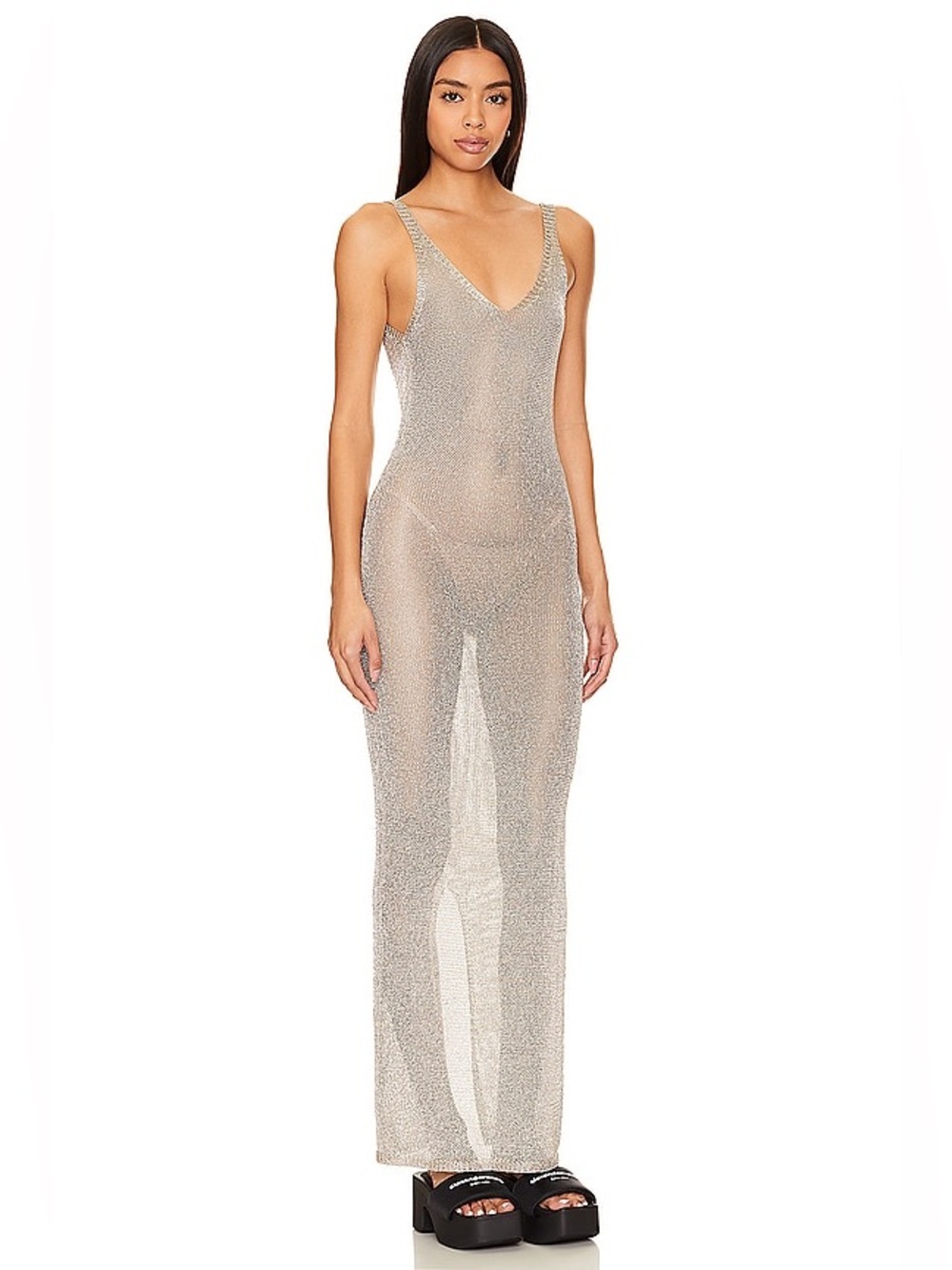 superdown Sheer Metallic Maxi Dress in Champagne